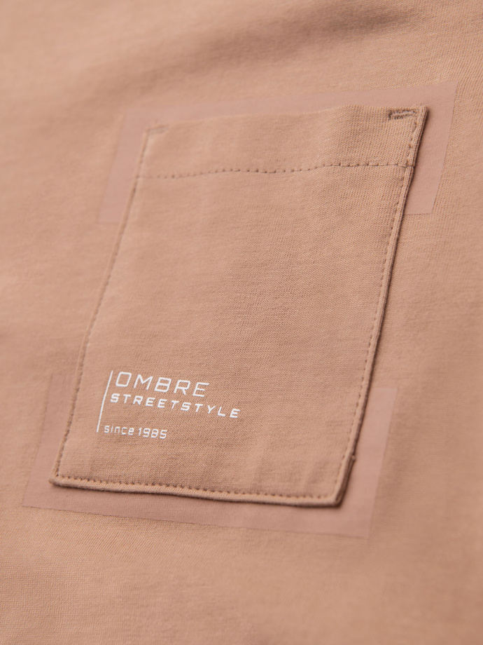 Men's cotton t-shirt with pocket print - light brown V7 OM-TSPT-0154