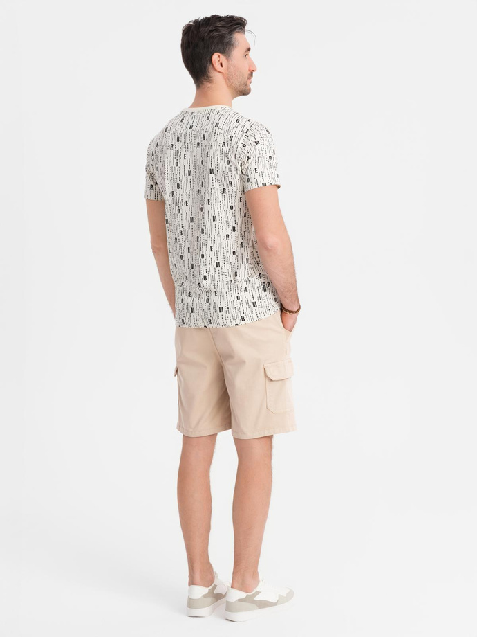 Men's cotton cargo shorts with elastic waistband - beige V3 OM-SRCG-0190