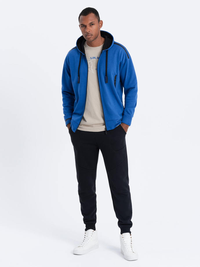 Men's unbuttoned hooded sweatshirt - blue V5 OM-SSZP-22FW-006