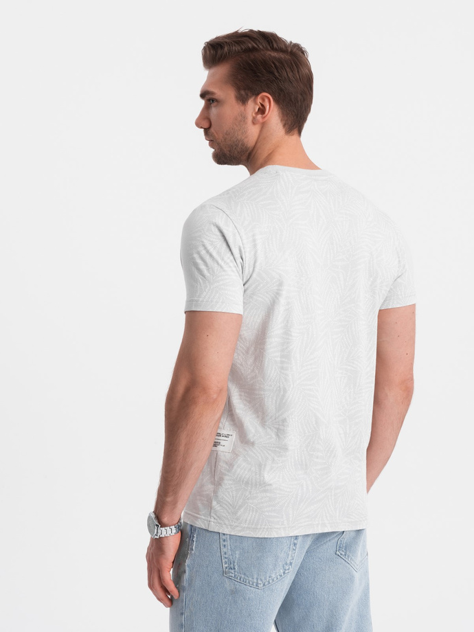 Męski t-shirt fullprint w liście palmy - szary V2 OM-TSFP-0182