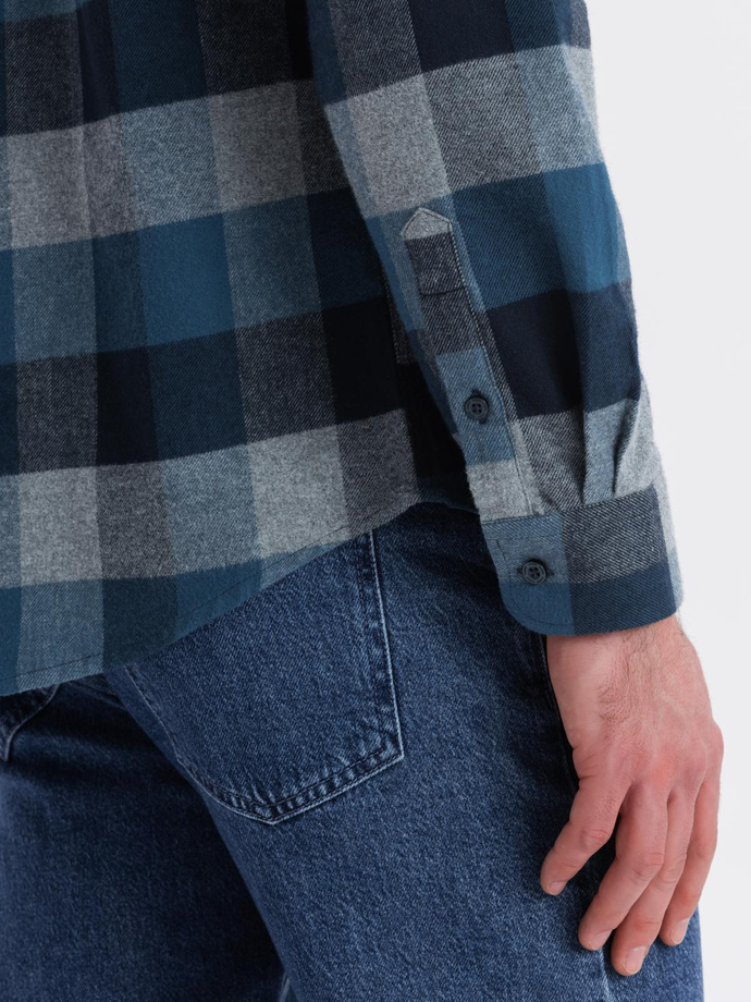 Koszula męska flanelowa w kratę - niebieska V4 OM-SHCS-0150