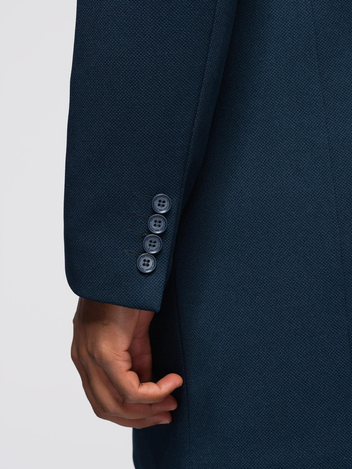 Men's tailored structured coat with high collar - navy blue V2 OM-COWC-0136
