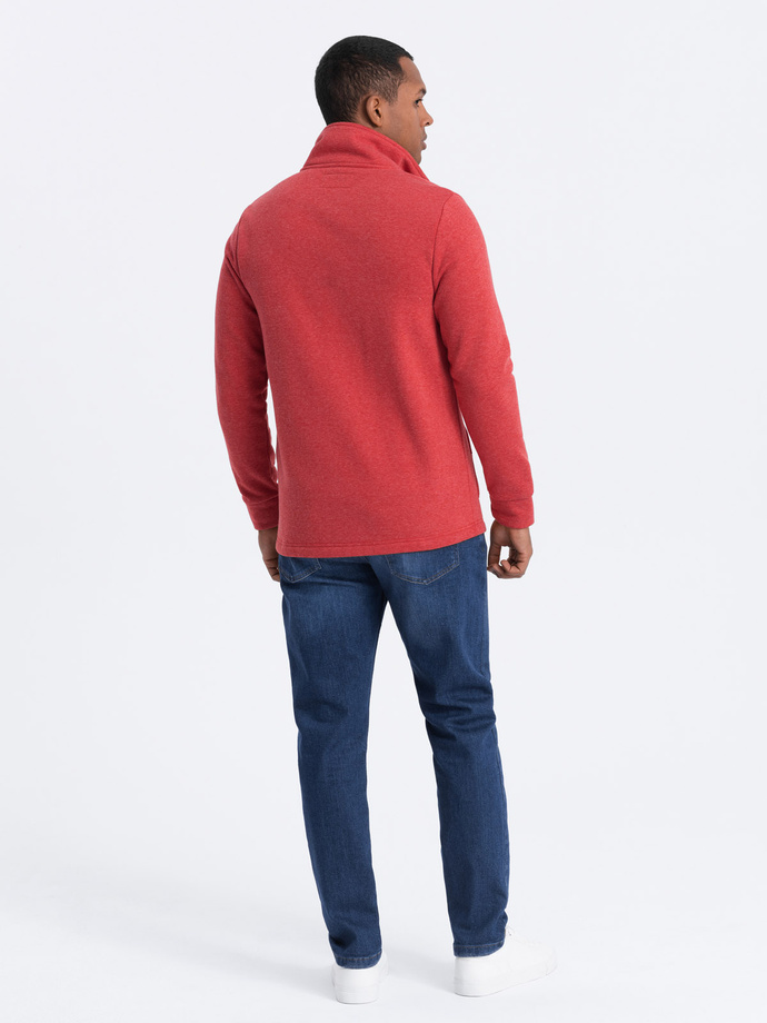 Bluza męska casual ze stójką zapinana na guziki - czerwony melanż V3 OM-SSZP-0171