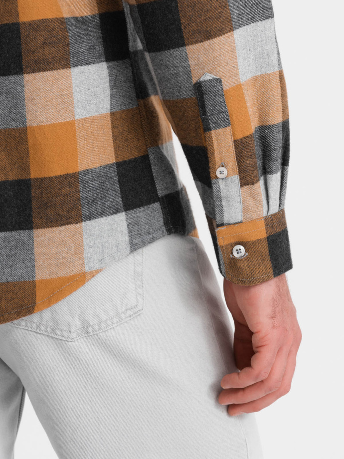Flanelowa koszula męska w kratę - żółto-czarna V2 OM-SHCS-0150