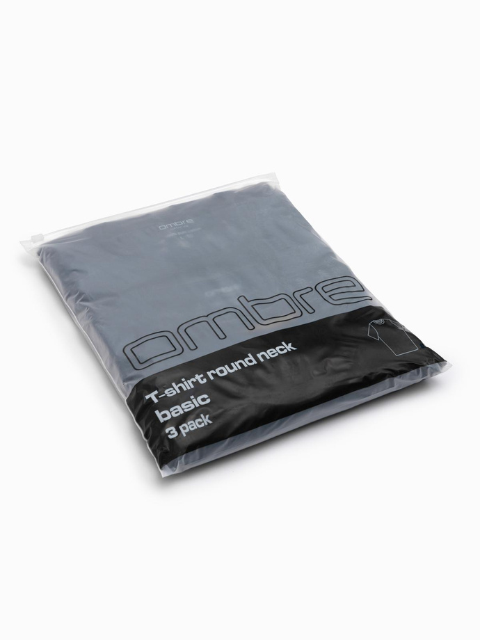 Zestaw męskich koszulek bawełnianych BASIC z okrągłym dekoltem – 3x granatowy V10 OM-TSBS-0232