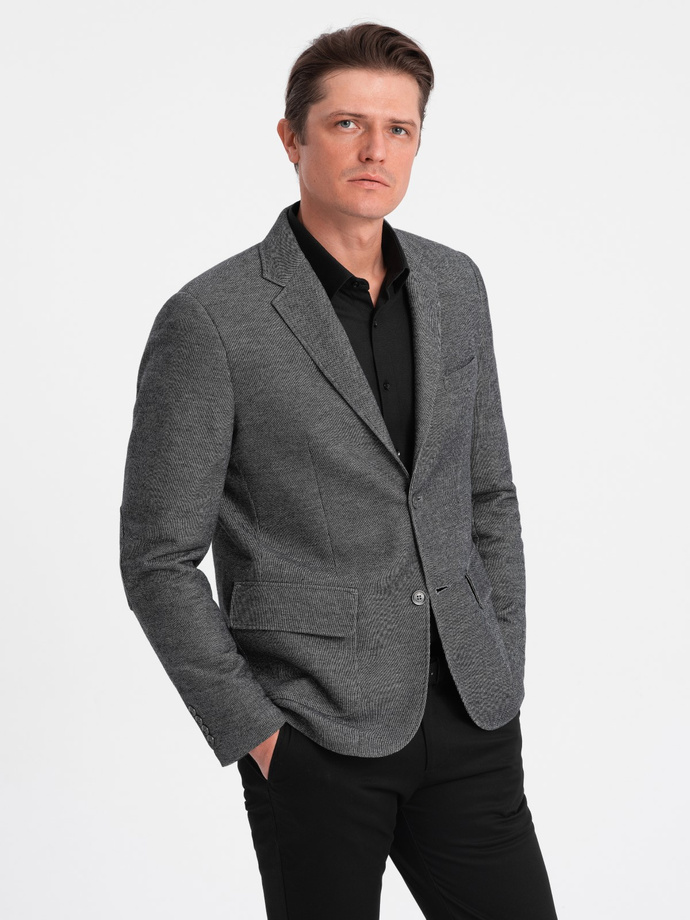 Men's blazer with elbow patches - black V5 OM-BLZB-0108