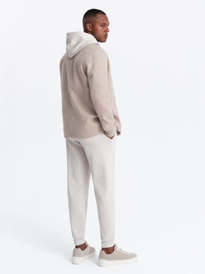 Men's lightweight fleece jacket with viscose - beige V1 OM-JANP-0199