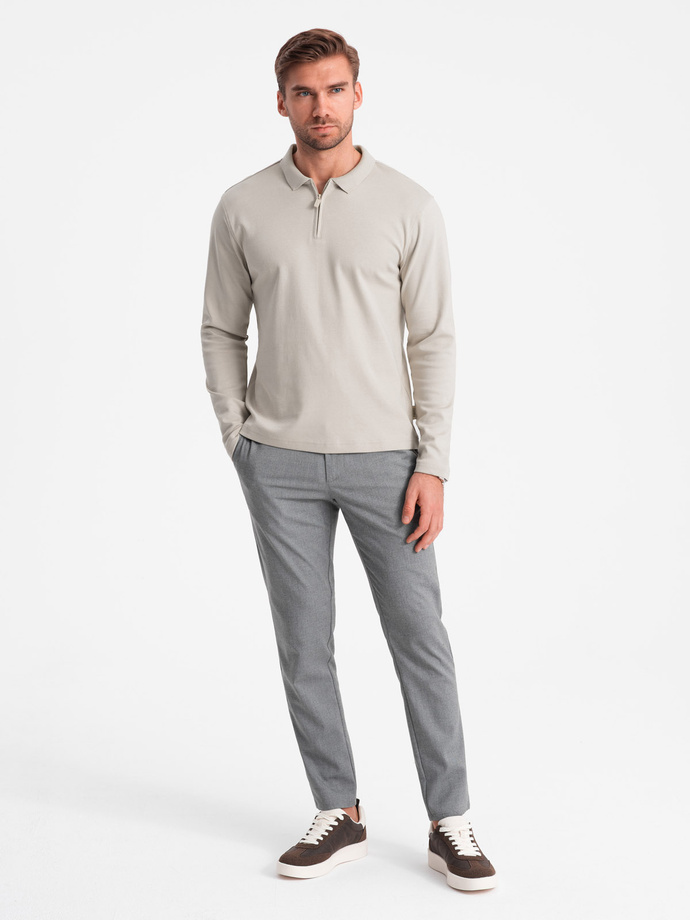 Men's longsleeve with zippered polo collar - ash V2 OM-POLS-0130