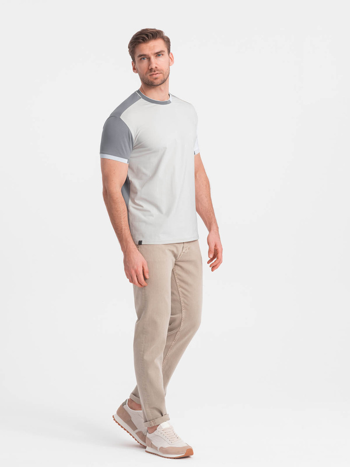 T-shirt męski z elastanem z kolorowymi rękawami - szary V4 OM-TSCT-0176