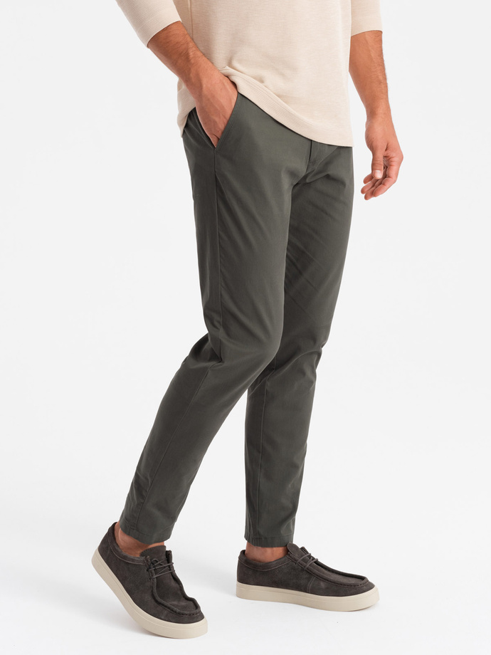 Jednolite męskie spodnie chino SLIM FIT – khaki V3 OM-PACP-0183