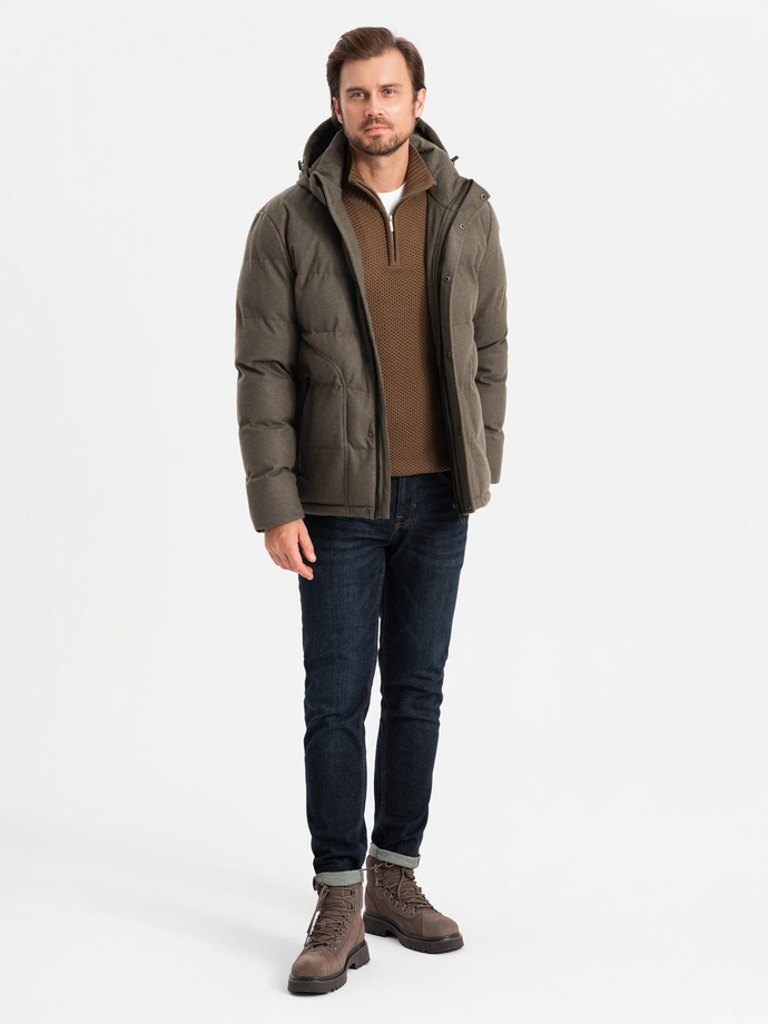 Men's lightweight jacket with hood and mesh lining - olive V4 OM-JAHP-0203