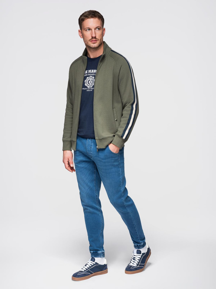 Spodnie męskie jeansowe joggery ze ściagaczem w pasie - niebieskie V1 OM-PADJ-0242