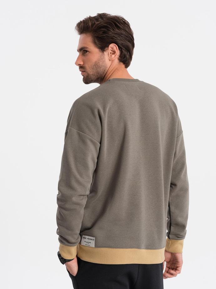 Bluza męska OVERSIZE z kontrastowym łączeniem kolorów - khaki V7 B1673
