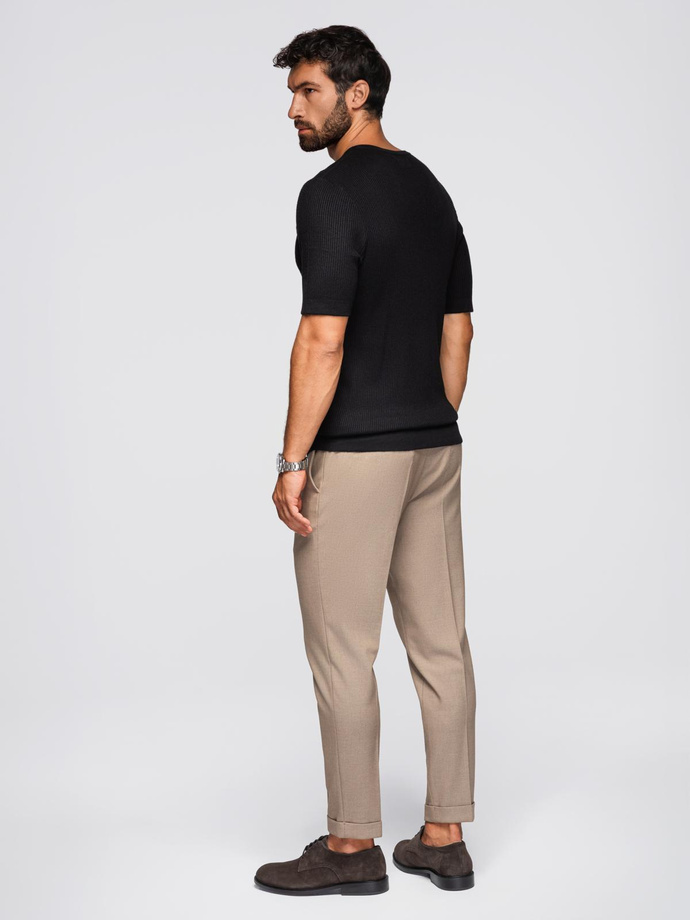 Men's knitted T-shirt with buttons at neckline - black V2 OM-TSCT-0254