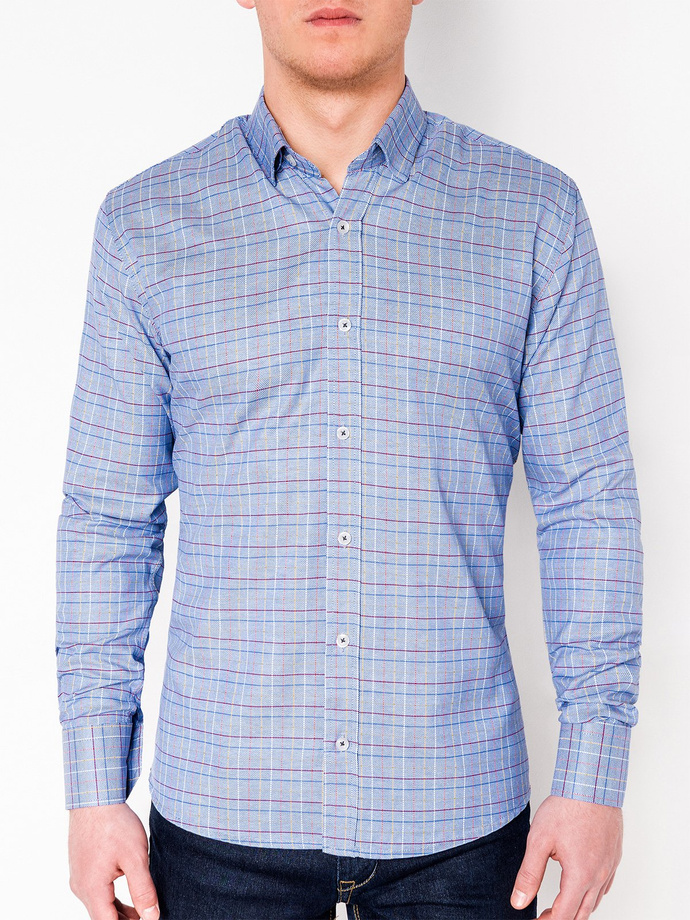 Men's check shirt with long sleeves K433 - light blue