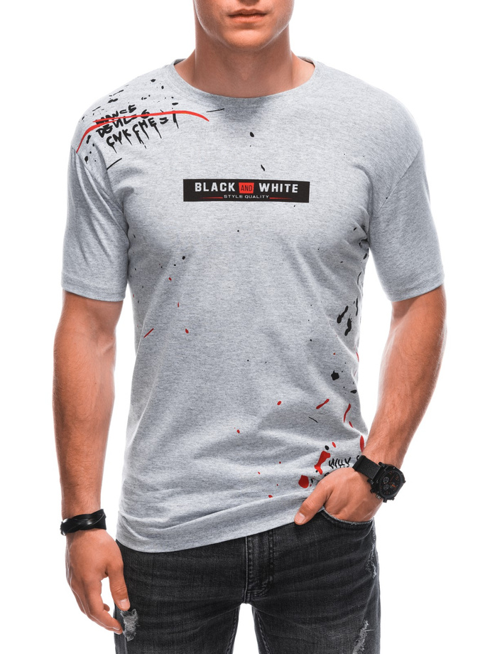 T-shirt męski z nadrukiem S1888 - szary