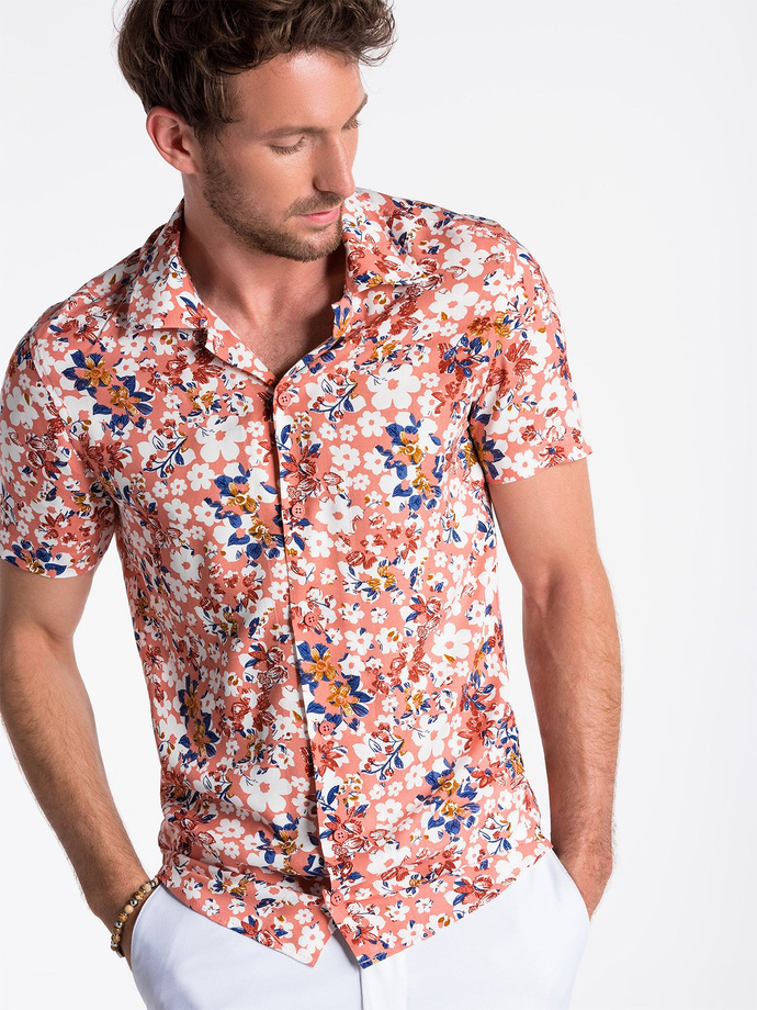 Men's shirt with short sleeves - pink K485