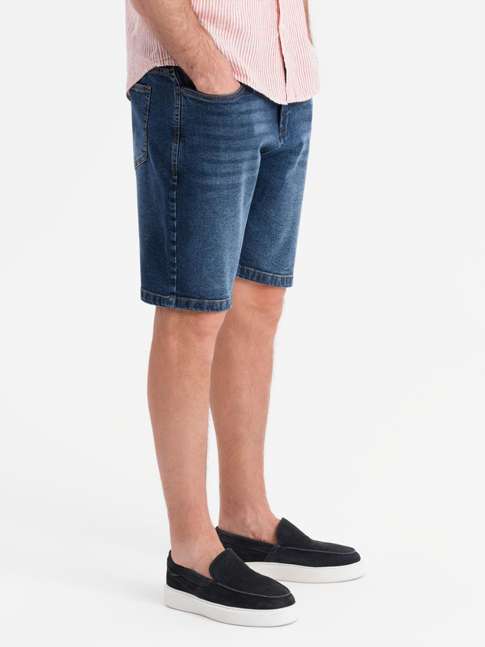 Men's denim shorts with classic cut - dark blue V3 OM-SRDS-0171