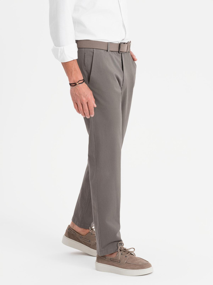 Spodnie męskie chino REGULAR FIT z delikatną strukturą – szare V1  OM-PACP-0184