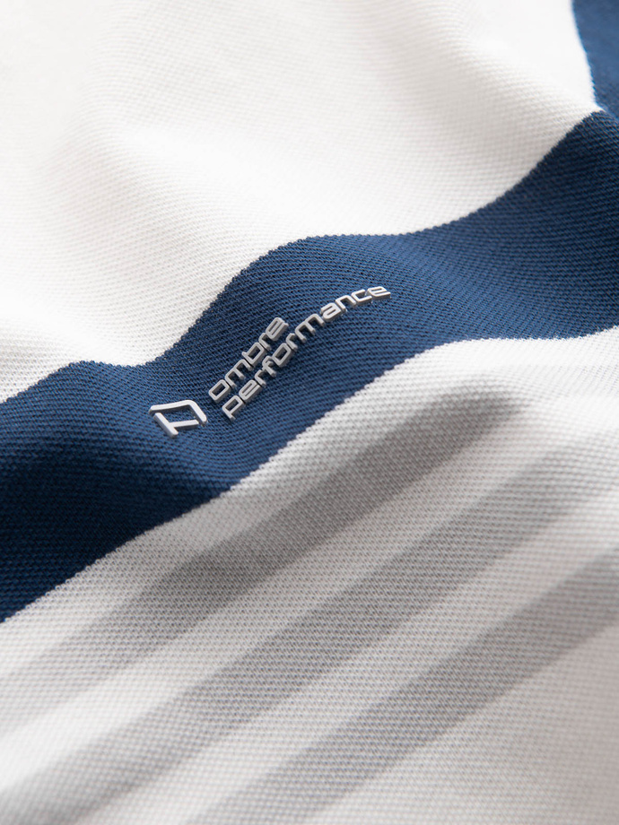 Fitted men's polo shirt with two-tone stripes - white V4 OM-POSS-0127