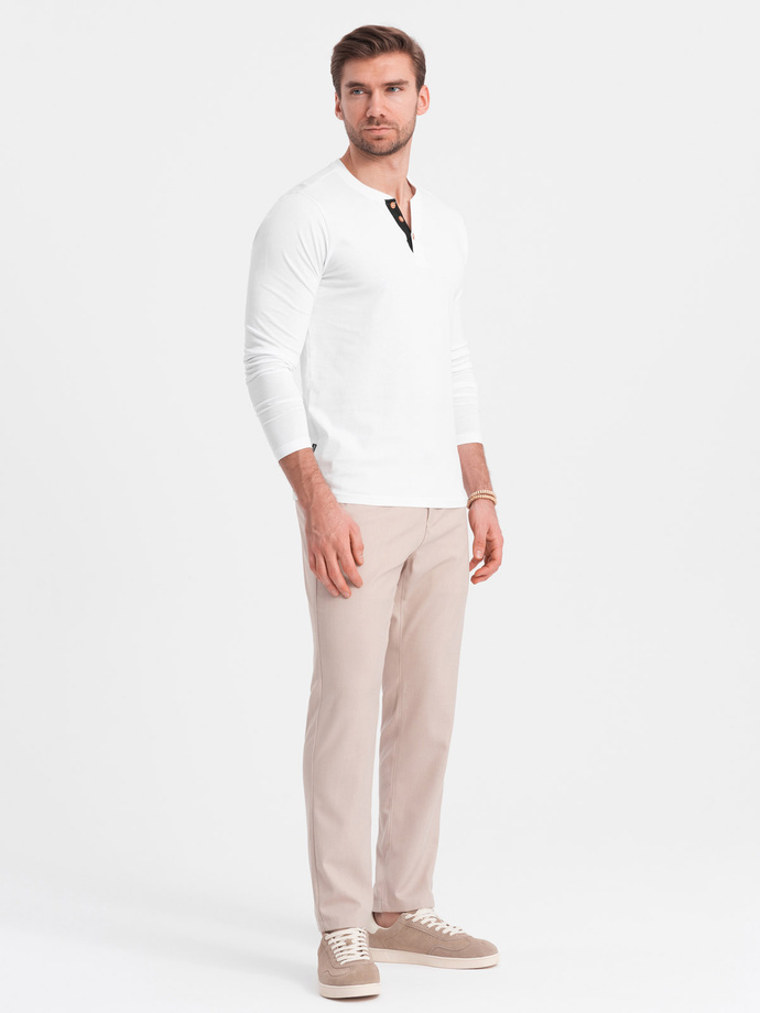 Men's longsleeve with buttons at the neckline - white V10 OM-LSCL-0107