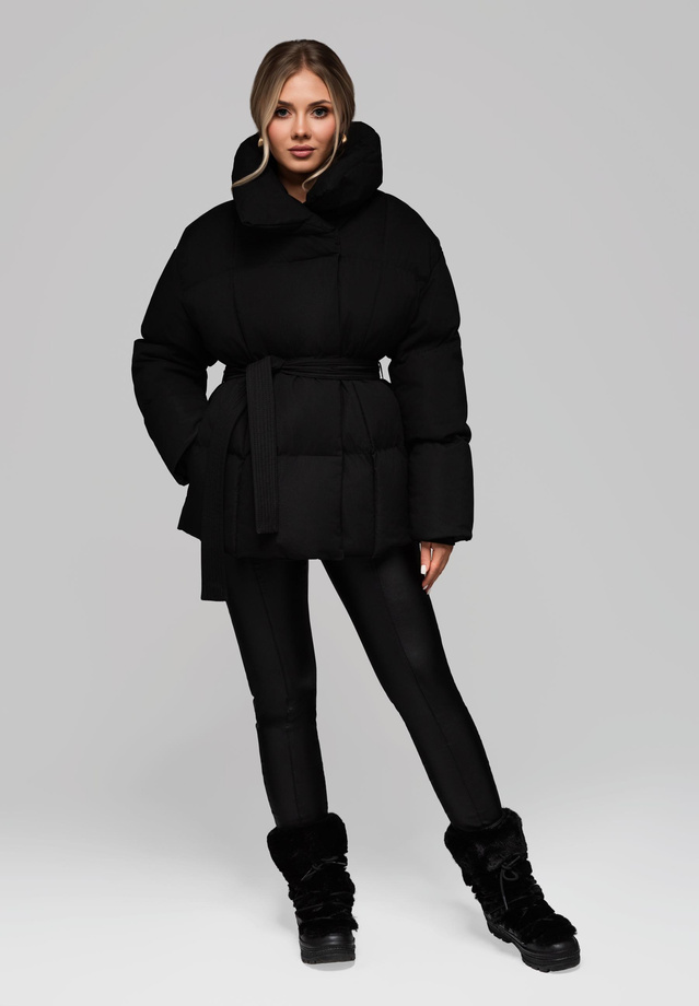 Women's quilted jacket with belt and collar OW-JAHP-0106 v1 - black