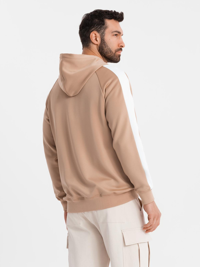 Unzipped men's hooded sweatshirt with piping - beige V4 OM-SSZP-0210