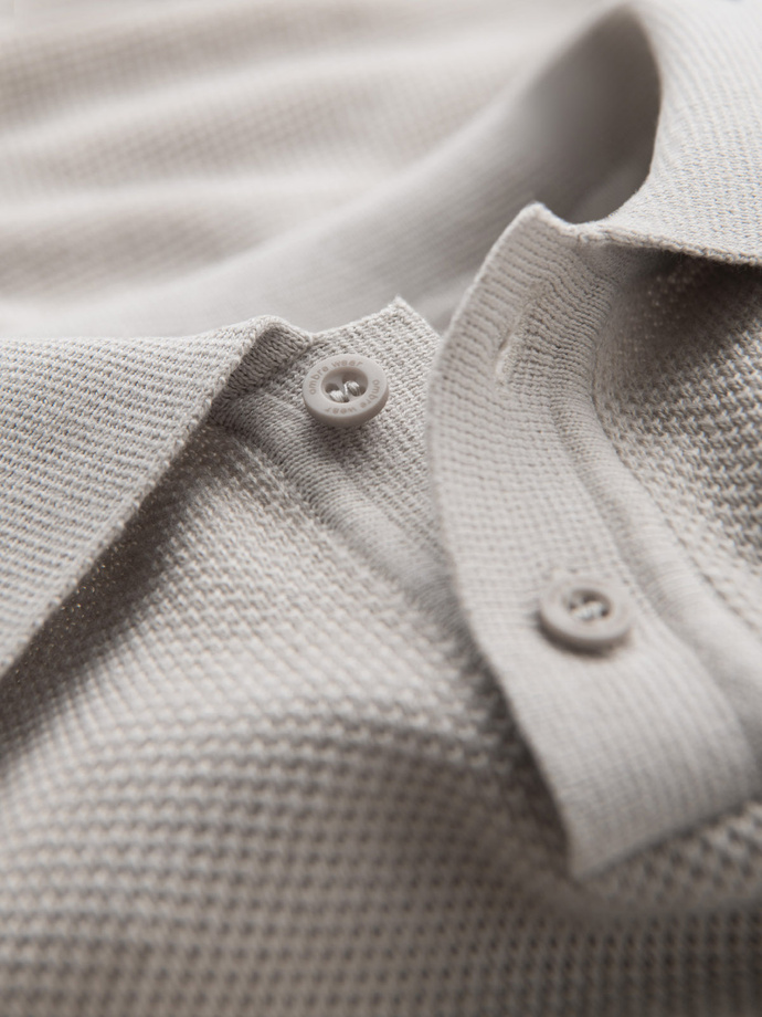 Men's cotton structured knit polo shirt - beige V6 OM-POSS-0117