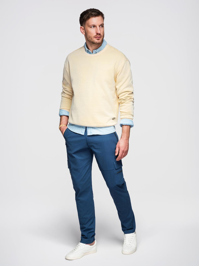 Men's STRAIGHT LEG cargo pants with zippered pockets - dark blue V1 OM-PACG-0204