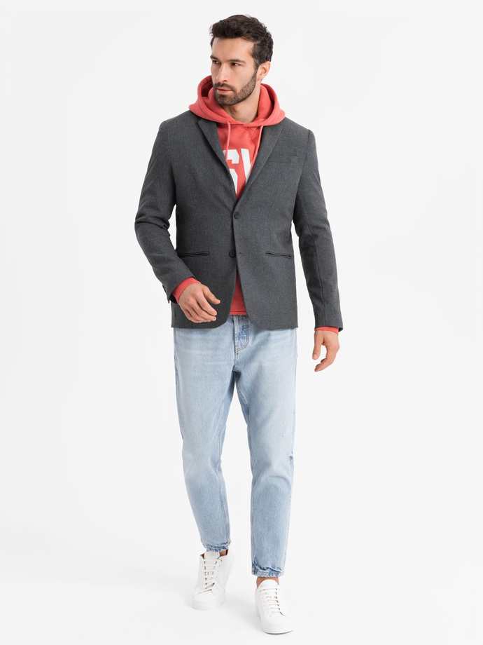 Elegancka marynarka męska z dekoracyjnymi guzikami na mankietach -  grafitowa V1 OM-BLZB-0114