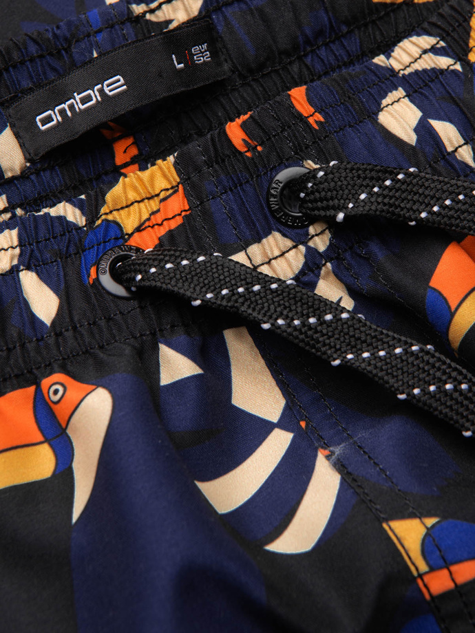 Szorty męskie kąpielówki w tukany - czarno-granatowe V1 OM-SRBS-0140