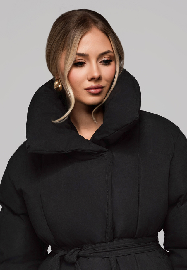 Women's quilted long jacket with belt OW-JALJ-0104 v1 - black