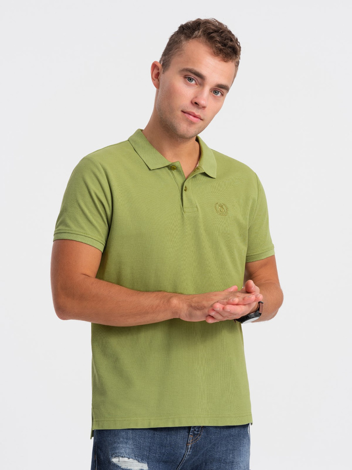 Men's pique knit polo shirt - olive V21 S1374