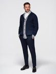 Men's cardigan sweater with shawl collar in preppy style - navy blue V4 OM-SWCD-0152