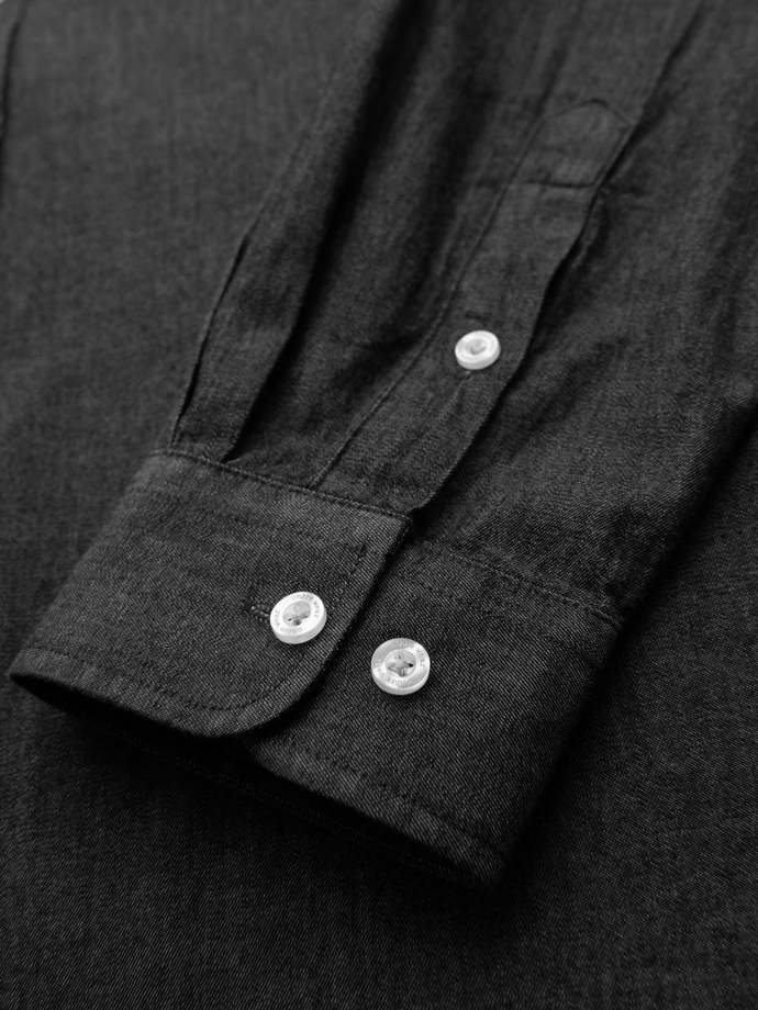 Men's denim shirt with embroidered pocket - black V2 OM-SHDS-0181