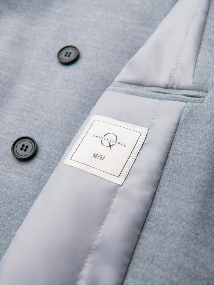 Płaszcz męski z wysokim kołnierzem i asymetrycznym zapięciem – szary melanż V1 OM-COWC-0141