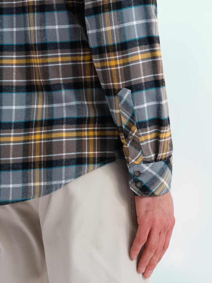 Men's checkered flannel shirt with pockets - gray-yellow V1 OM-SHCS-0149