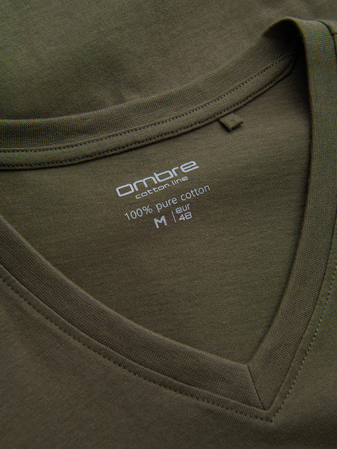 BASIC men's classic cotton T-shirt with a crew neckline - dark olive V6 OM-TSBS-0145