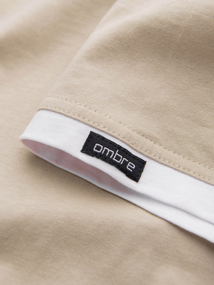 Męski casualowy t-shirt bawełniany z kapturem – beżowy V5 OM-TSCT-22SS-001