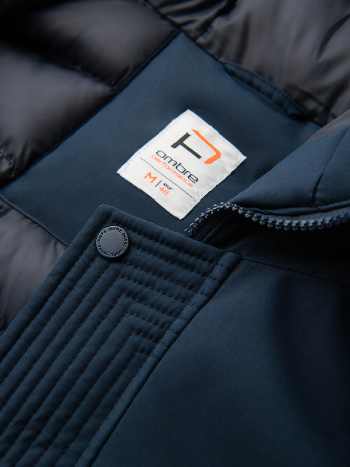 Długa sezonowa kurtka męska w stylu outdoorowym – granatowa V2 OM-JALJ-0202