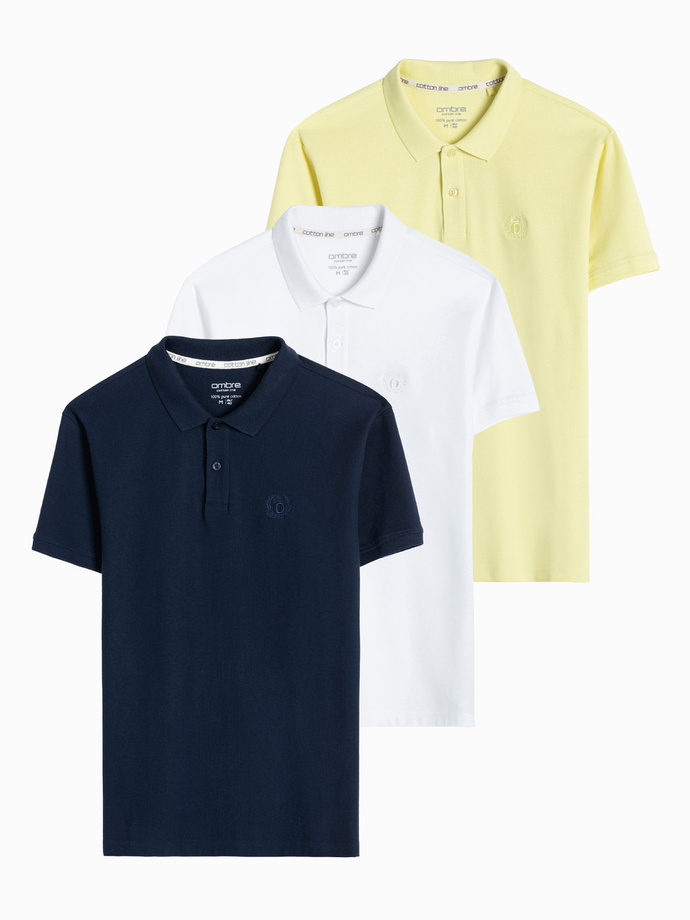 Set of men's pique knit polo shirts 3-pack - mix V22 Z28