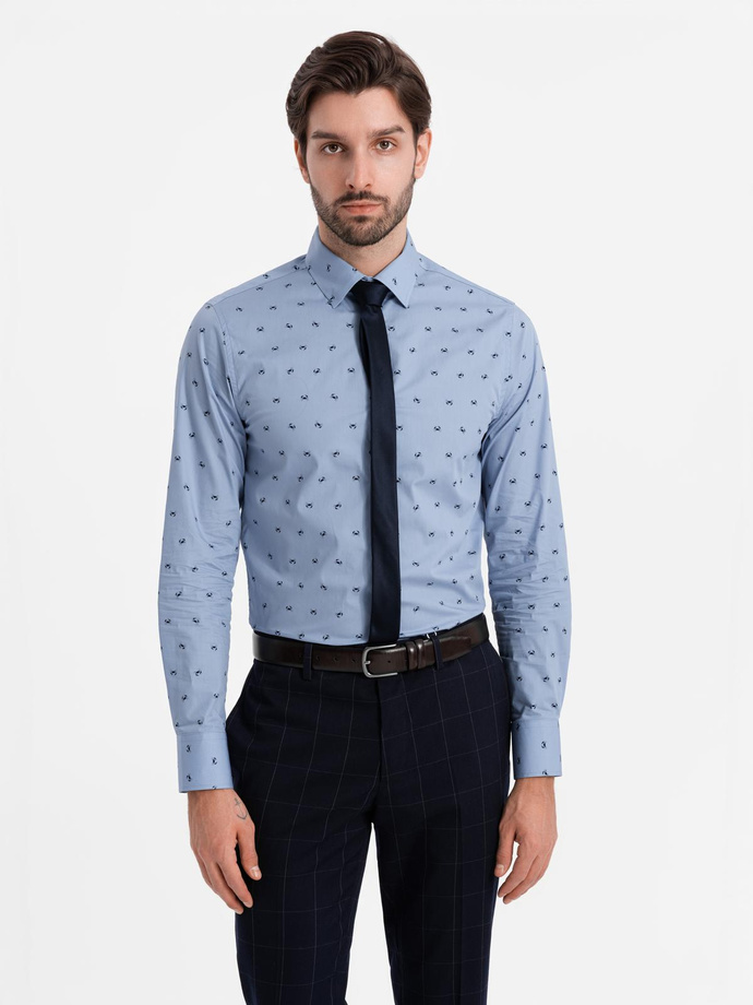 Classic men's cotton SLIM FIT shirt in crabs - light blue V6 OM-SHCS-0156