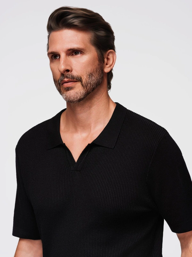 Men's buttonless polo shirt with open collar - black V2 OM-POSS-0160