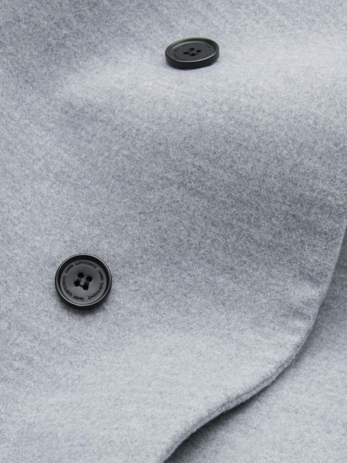 Płaszcz męski z wysokim kołnierzem i asymetrycznym zapięciem – szary melanż V1 OM-COWC-0120