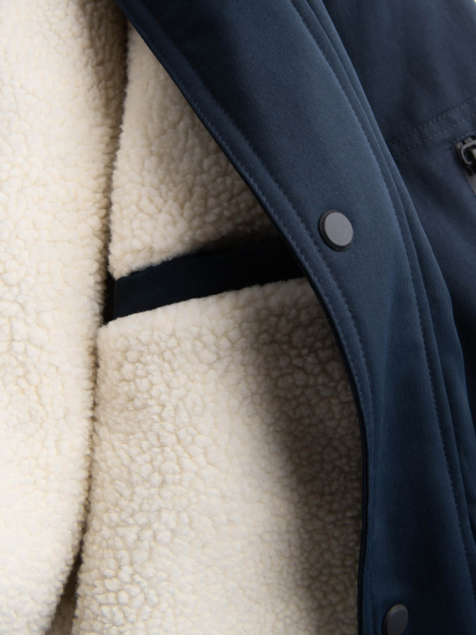 Men's long parka sherpa jacket – navy blue V2 OM-JALJ-0181