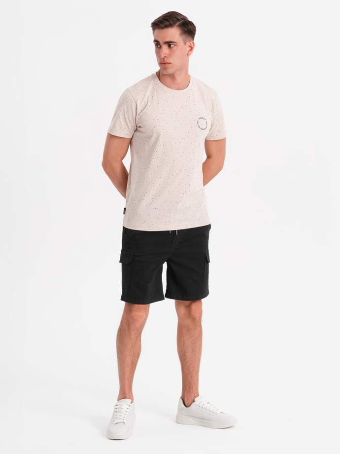 Men's cotton cargo shorts with elastic waistband - black V4 OM-SRCG-0190