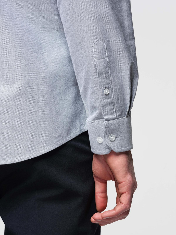 Elegancka koszula męska oxford z haftem – jasnoszara V2 OM-SHOS-0172