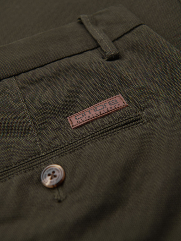 Męskie spodnie chino REGULAR FIT z delikatną strukturą – ciemnozielone V4  OM-PACP-0184