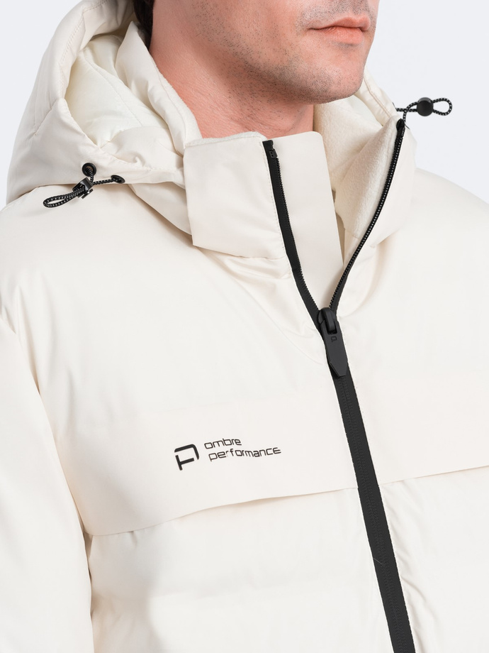 Men's winter jacket with detachable hood - cream V2 OM-JAHP-0150