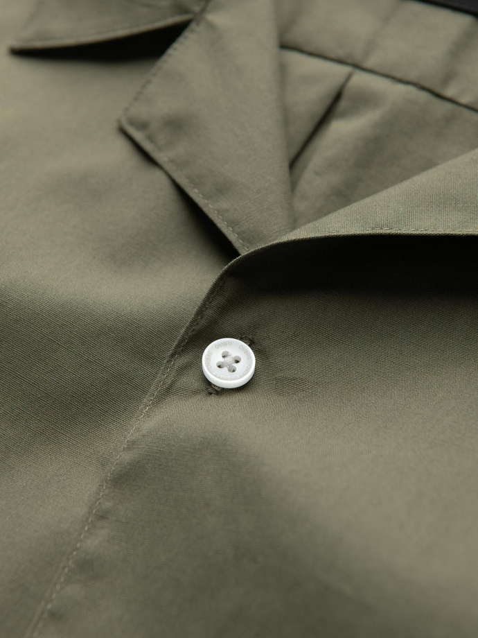 Men's short sleeve shirt with Cuban collar - khaki V4 OM-SHSS-0168
